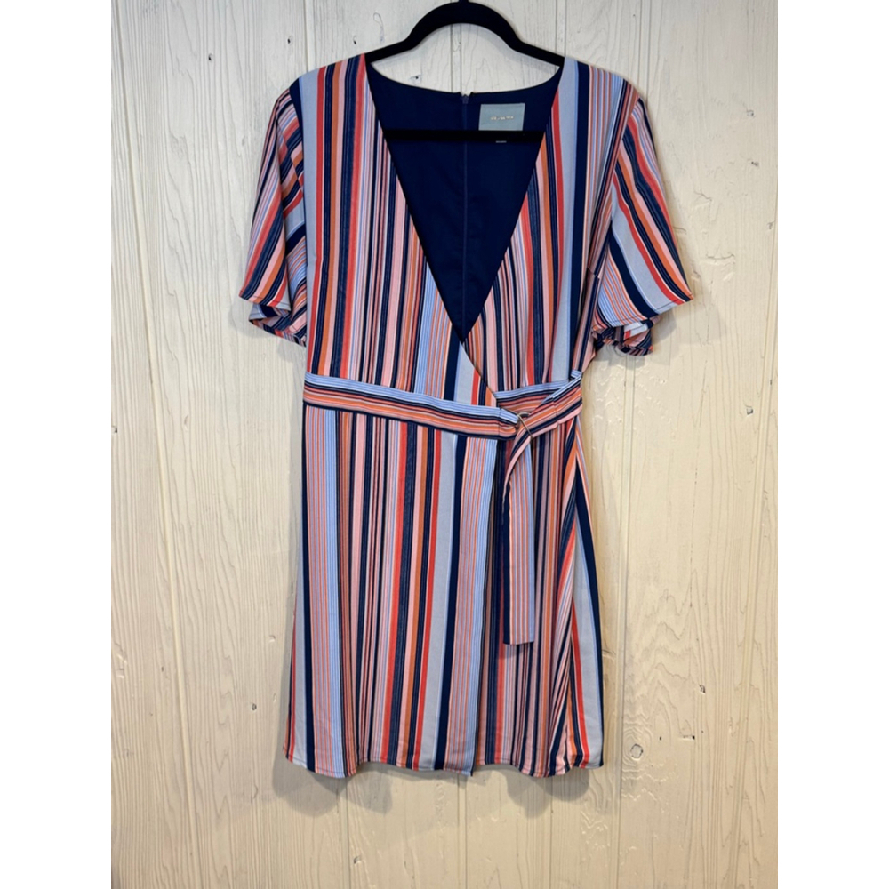 Skies Are Blue Navy Orange Multi-Stripe Mini Dress M